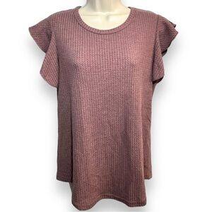 IWOLLENCE Women’s Waffle Knit Ruffle Sleeve Top Rust Red Size Medium